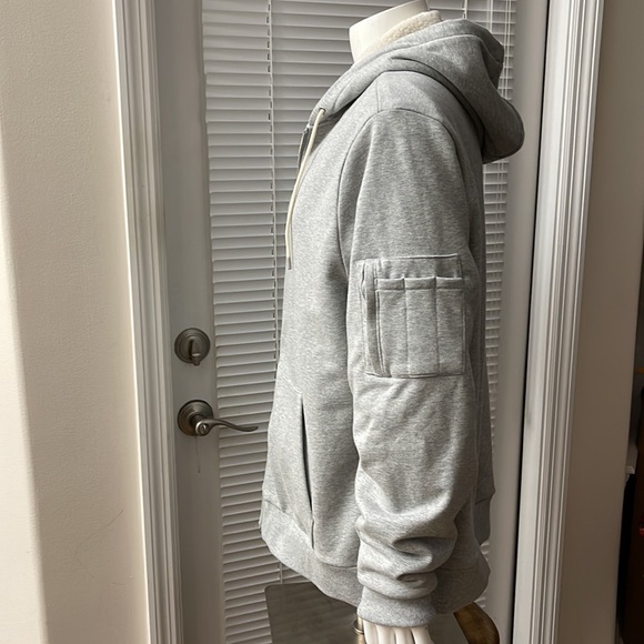 Michael Kors Sherpa Lined Heather Gray Front Zip Attached Drawstring Hoodie - XL - Picture 5 of 14